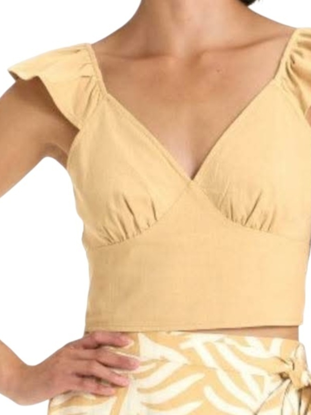 A new Day Tan Flutter Sleeve V-Neck Halter Crop Top L & XL